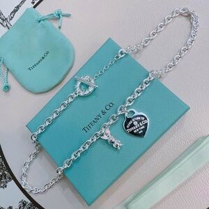 Tiffany & Co. Silver Necklace with Black Heart Charm
